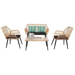 4-Pieces PE Steel Wicker Rattan Chair Outdoor Patio Furniture Set with Black Cushion