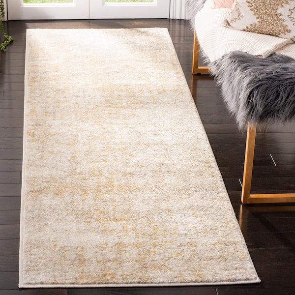 Adirondack 3 ft. x 18 ft. Creme/Gold Distressed Runner Rug