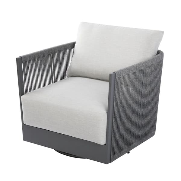 Elementi Capri Outdoor Aluminum Swivel Chair with Light Grey Sunbrella Cushions