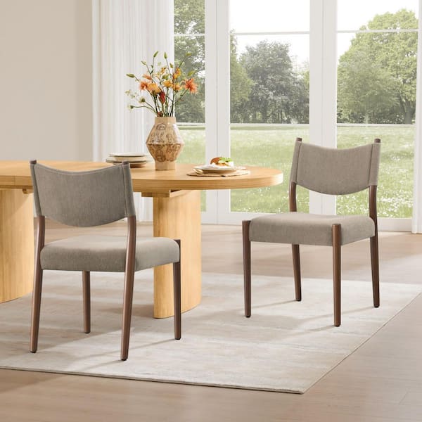 Josephine Light brown Antique Walnut Chenille Upholstered Solid Rubber Wood Dining Chair with Levelers, Set of 2