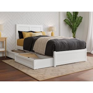 Clayton White Solid Wood Frame Twin XL Platform Bed with Panel Footboard and Storage Drawers