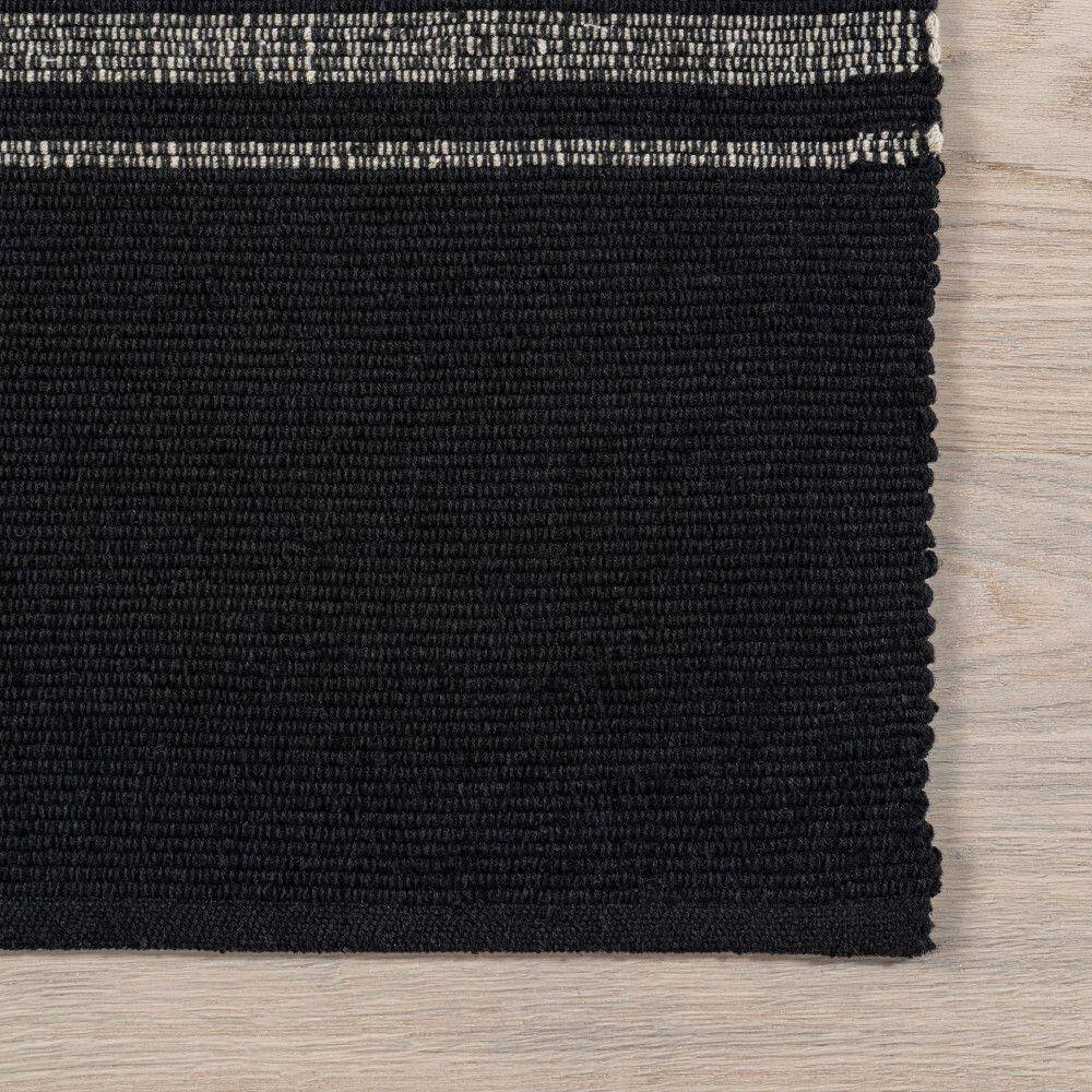 Black and White Striped Handmade Cotton Area Rug, 5' x 8'