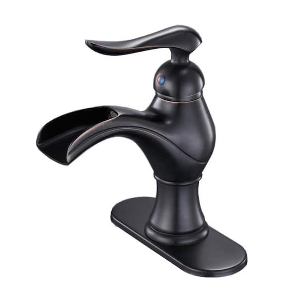 FORCLOVER Single-Handle Low-Arc Single Hole Waterfall Bathroom Faucet with Supply Line in Oil Rubbed Bronze