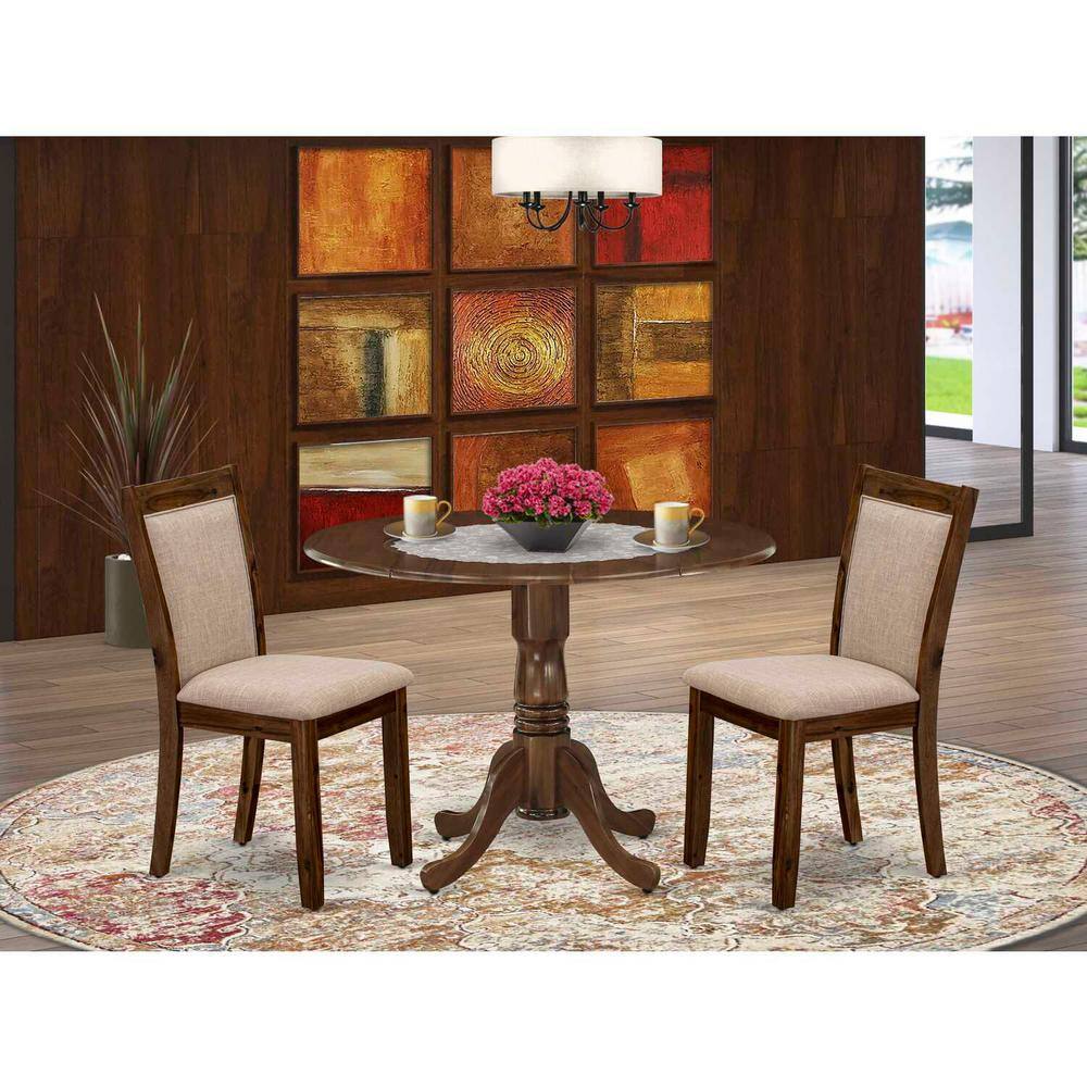 3-Piece Antique Walnut Solid Wood Top - Dining Room Set with Dropleaf - Seats-4