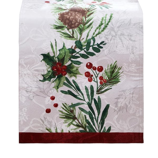 Threadmade Home Holly Berry Flourish Holiday Fabric Table Runner, Multicolor - 14"W x 70"L