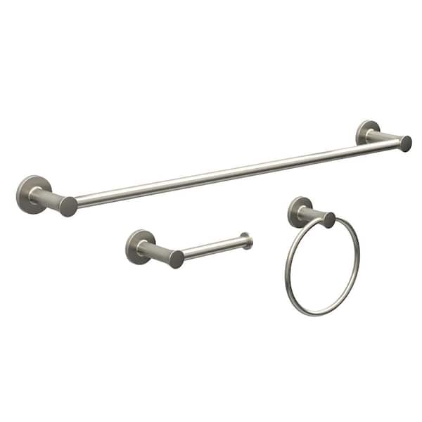 Lucien 3-Piece Bath Hardware Set with Paper Holder Towel Bar Towel Ring Mounting Hardware included in Brushed Nickel