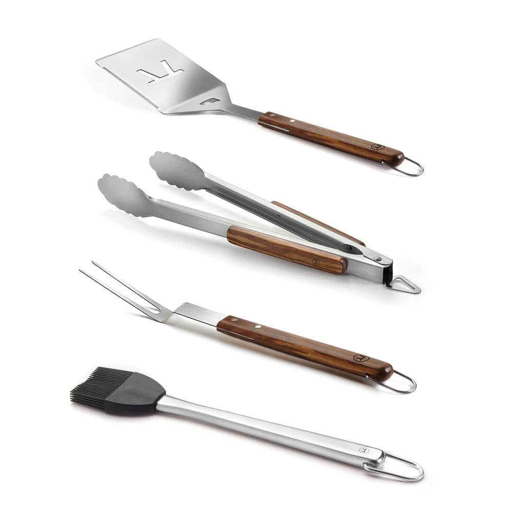 Grande Stainless Steel and Bamboo Grill Tool Set, 4-Piece