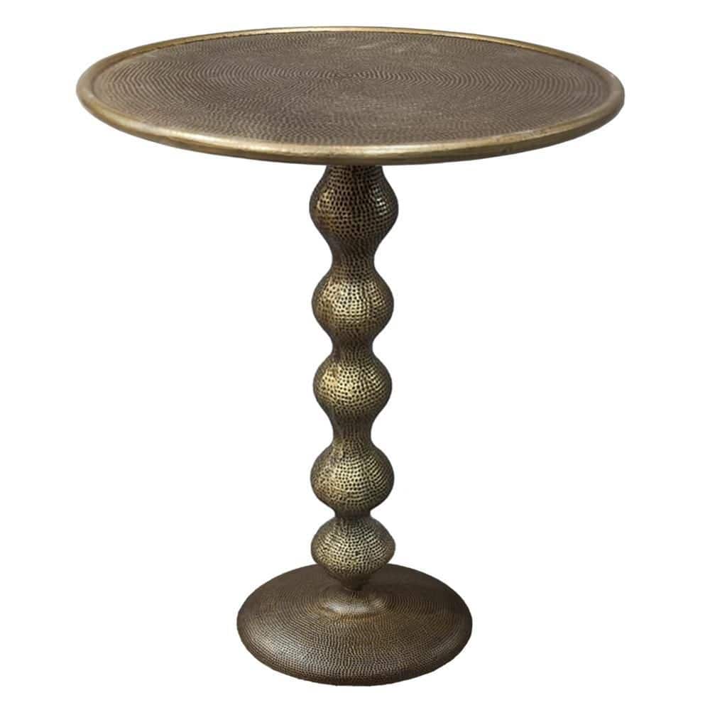15 in. Brass Round Metal End/Side Table with Hammered Texture - thumbnail 8
