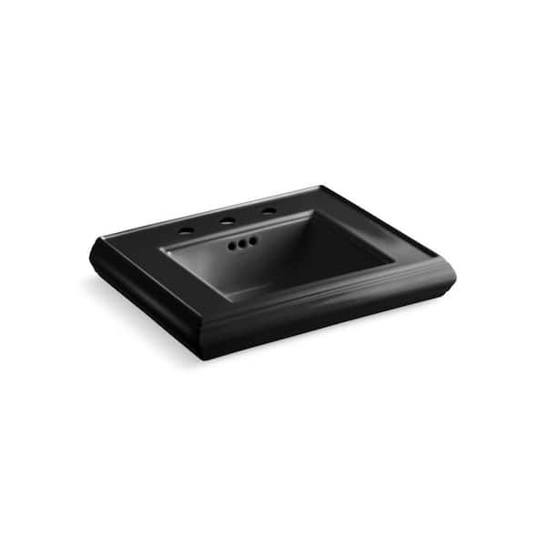 KOHLER Memoirs 24 in. Ceramic Pedestal Sink Basin in Black Black with Overflow Drain