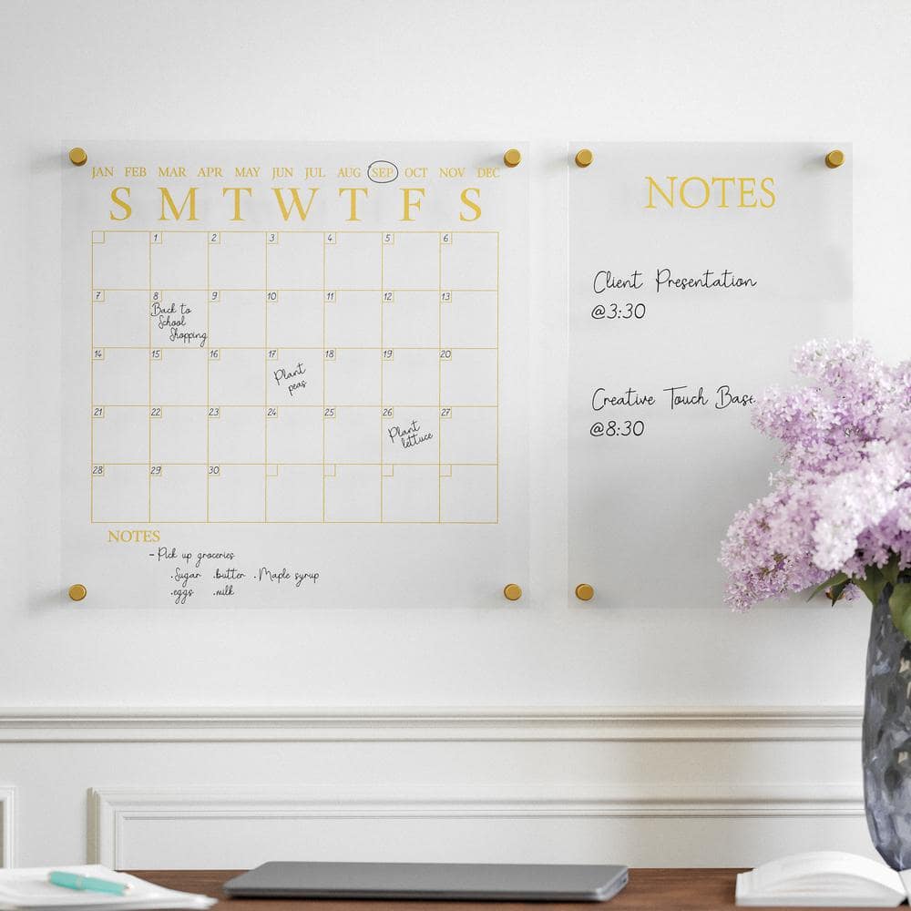Clear Gold Acrylic Wall Calendar and Notes Board Set