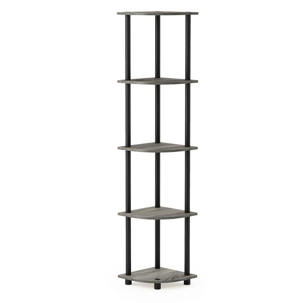 57.7 in. French Oak Gray/Black Plastic 5-shelf Corner Bookcase with Open St