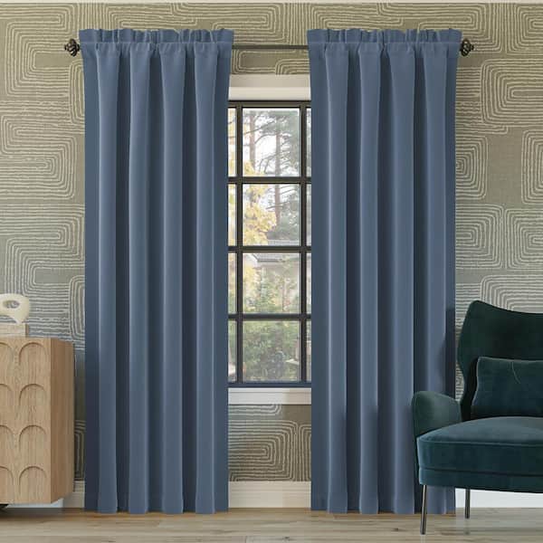 Sun Zero Alna Theater Grade Denim Blue Polyester 52 in. W x 84 in. L Rod Pocket 100% Blackout Curtain (Single Panel)