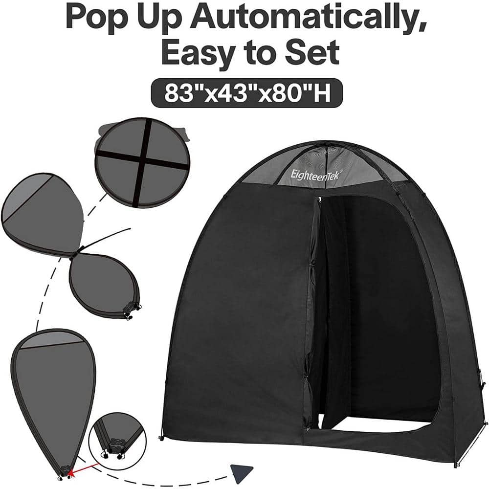 EighteenTek Black Polyester 2-Room Camping Shower Tent