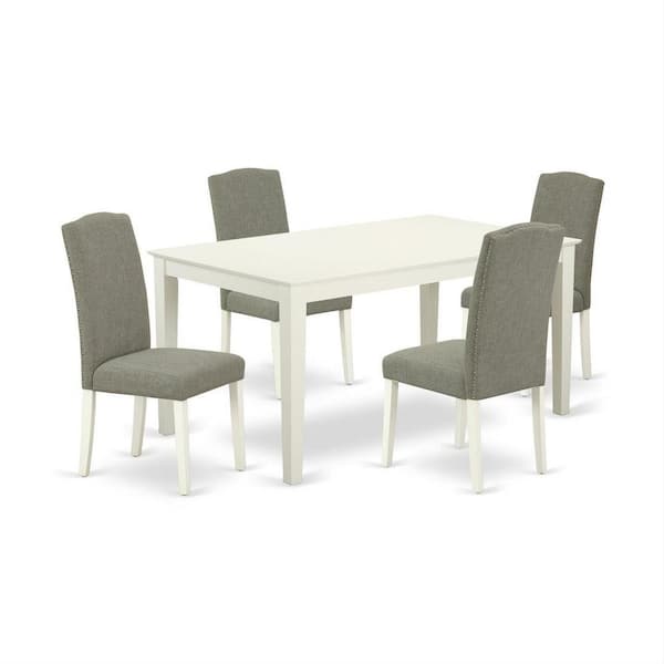 East West Furniture 5-Piece Linen White Finish Solid Wood Top-Rectangular Dining Room Set-Seats 4
