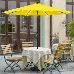 9 ft. Market Solar Lighted LED and Tilt Button Outdoor Table Patio Umbrella, UV-Resistant Canopy in Yellow