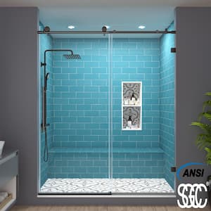 56 in. W - 60 in. W x 74 in. H Sliding Frameless Shower Door in Black with Clear Glass