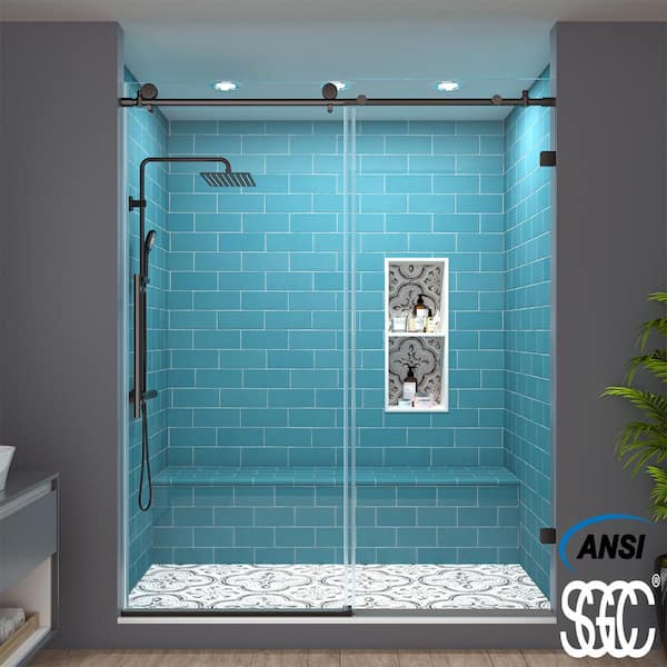 ES-DIY 56 in. W - 60 in. W x 74 in. H Sliding Frameless Shower Door in Black with Clear Glass