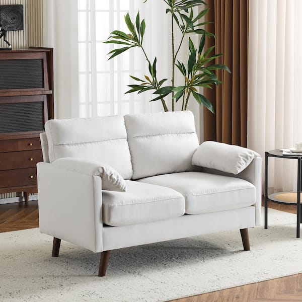 47.24 in. Beige Suede 2-Seater Loveseat with Elephant Ears Armrest