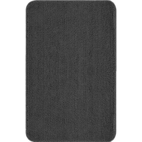 Ottomanson Solid Design Gray 3 ft. 3 in. x 5 ft. Non-Slip Bathroom Area Rug