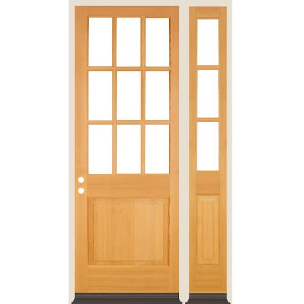 Krosswood Doors 50 in. x 96 in. Farmhouse 9-Lite Clear Glass Right-Hand Clear Stain Hemlock Wood Prehung Front Door w/ RSL