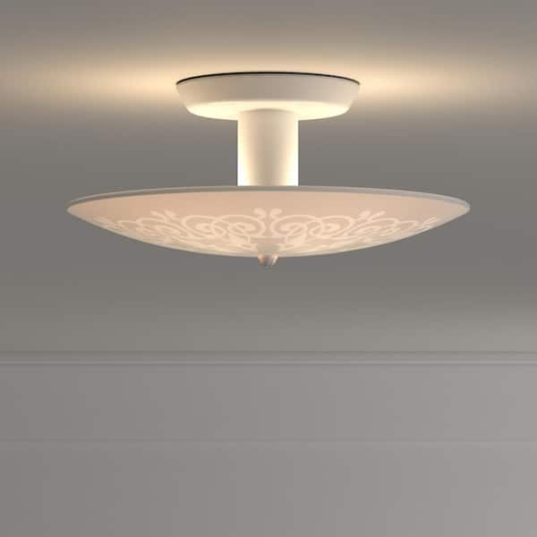 Hampton Bay 12 in. 2-Light White Semi-Flushmount with Frosted Round Shade