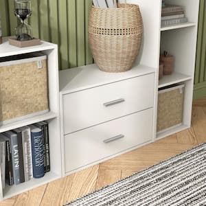 Quincy 15.74 in. Tall Stackable White Engineered wood Modern Modular Cabinet Bookcase with 2-Drawers