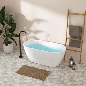 59 in. L x 28.5 in. W Glossy White Acrylic Freestanding Bathtub Siaking Bathtub for Bathroom with Center Drain