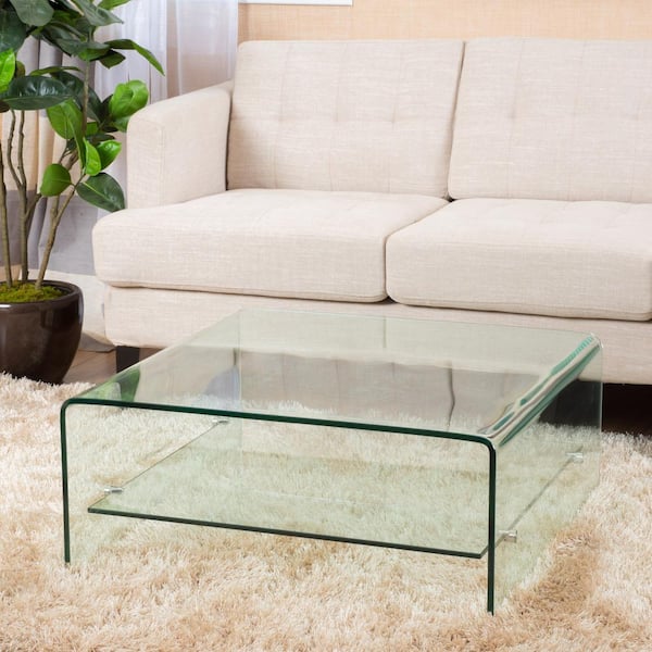 Noble House Atticus 32 in. Clear Rectangle Glass Top Coffee Table