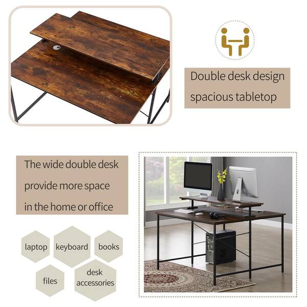 Details about   Home Office Extra Large Computer Desk Two Person Double Workstation Writing Desk 