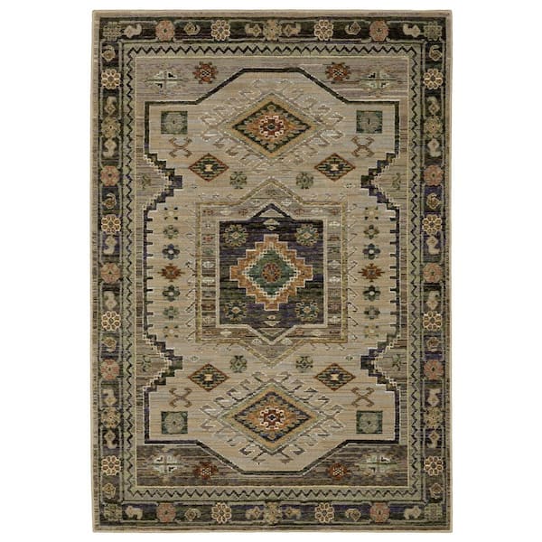 2' X 3' Gray And Green Tribal Area Rug