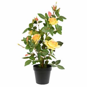 21 in. Artificial Yellow Rose Plant in Pot.