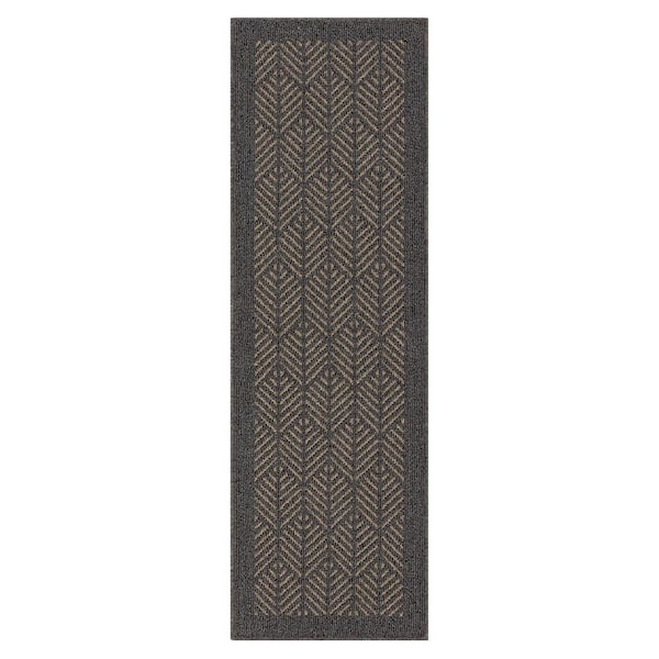 Aspen Border Grey/Hummus 2 ft. x 6 ft. Machine Washable Runner Area Rug