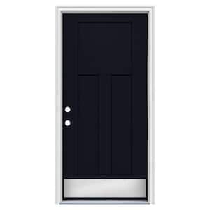 36 in. x 80 in. 3 Panel Flat Craftsman Right-Hand/Inswing Black Steel Prehung Front Door w/Brickmould, ADA Accessible