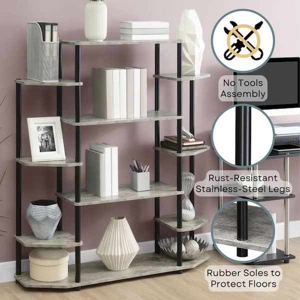 Convenience Concepts 52.5 in. Faux Birch and Black Metal 10-Shelf