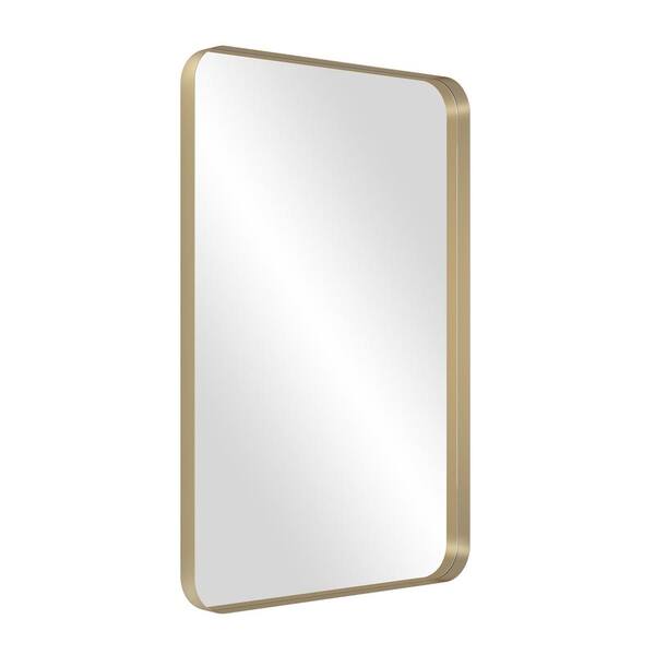 HwoamneT 18 in. W x 28 in. H Rectangular Metal Framed Wall Bathroom Vanity Mirror Contemporary Mirror in Gold