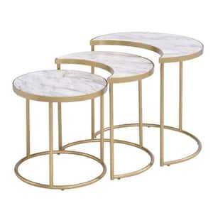 Anpay 24 in. Faux Marble Top & Gold 20 in. Round Marble Top End Table 3 Piece