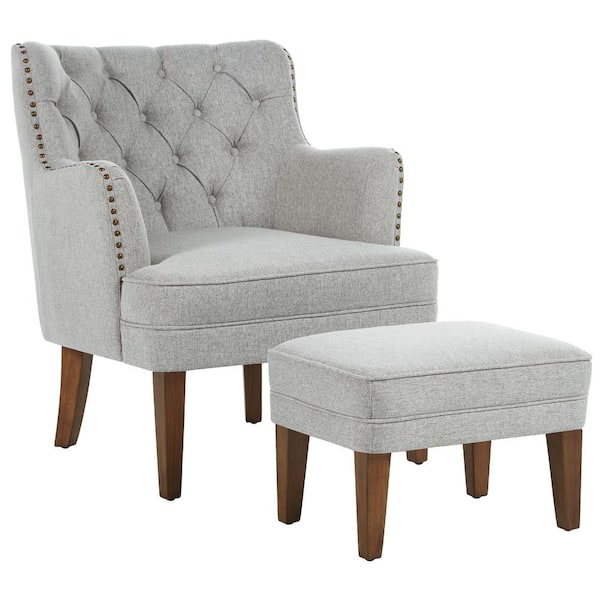 GOOD & GRACIOUS Armchair 27 ft. x 27 ft. Gray Linen Blend with Upholstered Ottoman