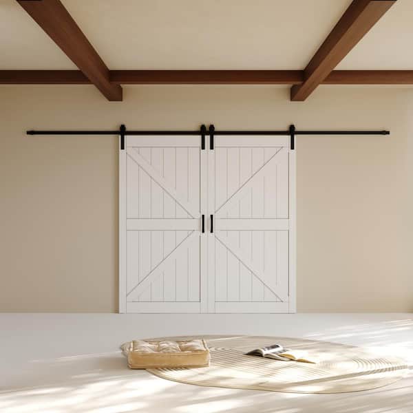 84 in. x 84 in. White Primed MDF K-Shape Interior Barn Door Slab with Rustic Hardware Kit