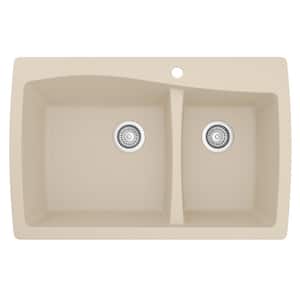 Drop-In Quartz Composite 34 in. 1-Hole 60/40 Double Bowl Kitchen Sink in Bisque