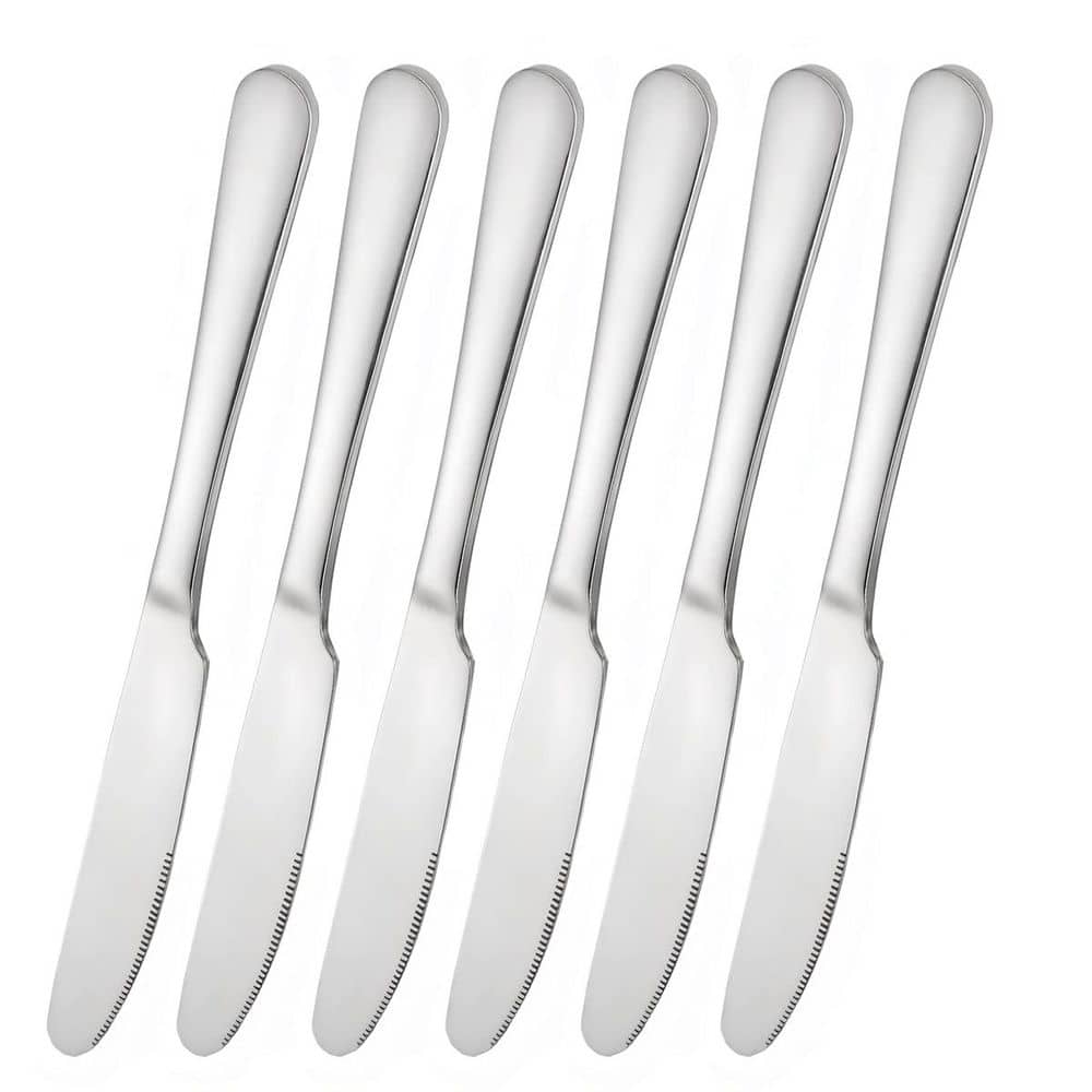 18/10 Flatware Single Pieces Stainless Steel Butter Knife Set of 6 Dinner Knives for Daily Use at Parties