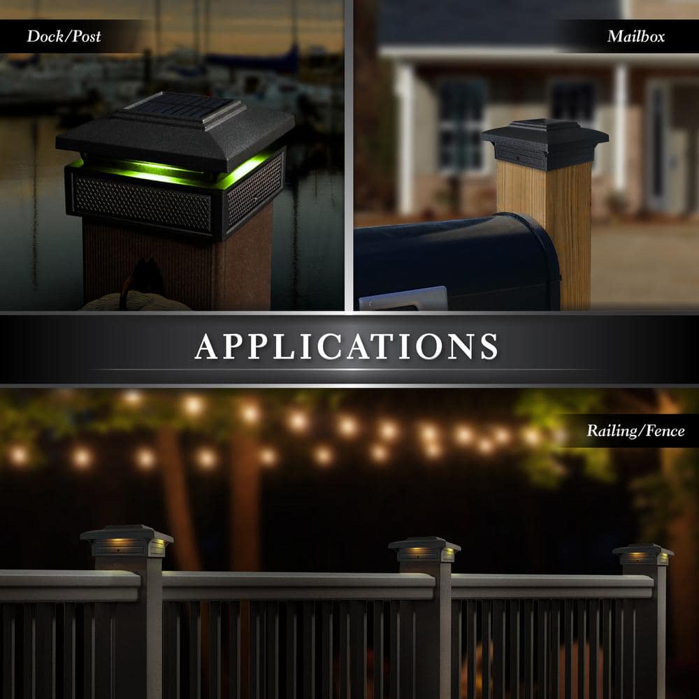 Black Aluminum Solar LED Post Cap Light, 6" x 6"