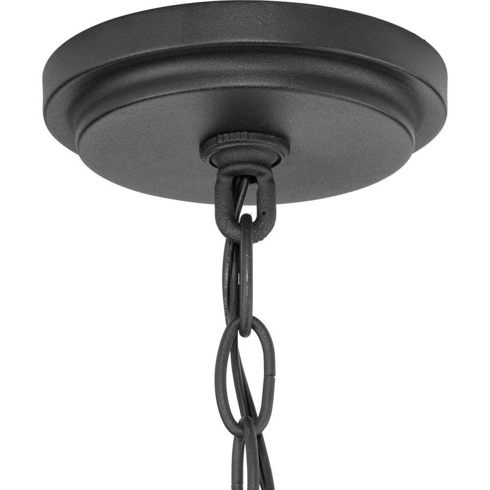 Ramsey Black Steel 3-Light Outdoor Hanging Lantern with Clear Glass Panels