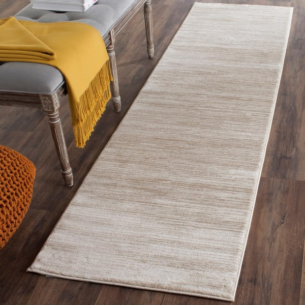 Vision Solid 2 ft. x 12 ft. Cream High Traffic Kitchen/Living Room Runner Rug