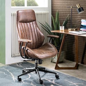 KL Dark Brown Suede Fabric Swivel Office Chair with Arms