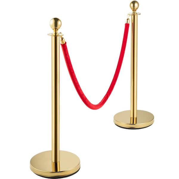 Crowd Control Stanchion, Set of 4 Pieces Stanchion Set, Stanchion Set with 5 ft./1.5 m Red Velvet Rope, Crowd Control