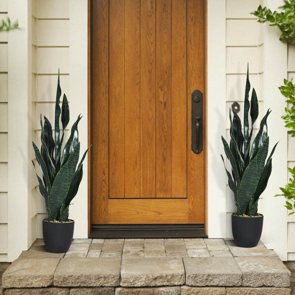 ANGELES HOME 35 .5 in. Green Indoor-Outdoor Artificial Fake Snake Plant in Pot, Faux Plants ...