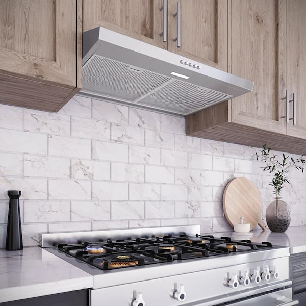 30 in. Bergamo Ductless Under Cabinet Range Hood in Brushed Stainless Steel, Mesh Filter, Push Button Control, LED Light