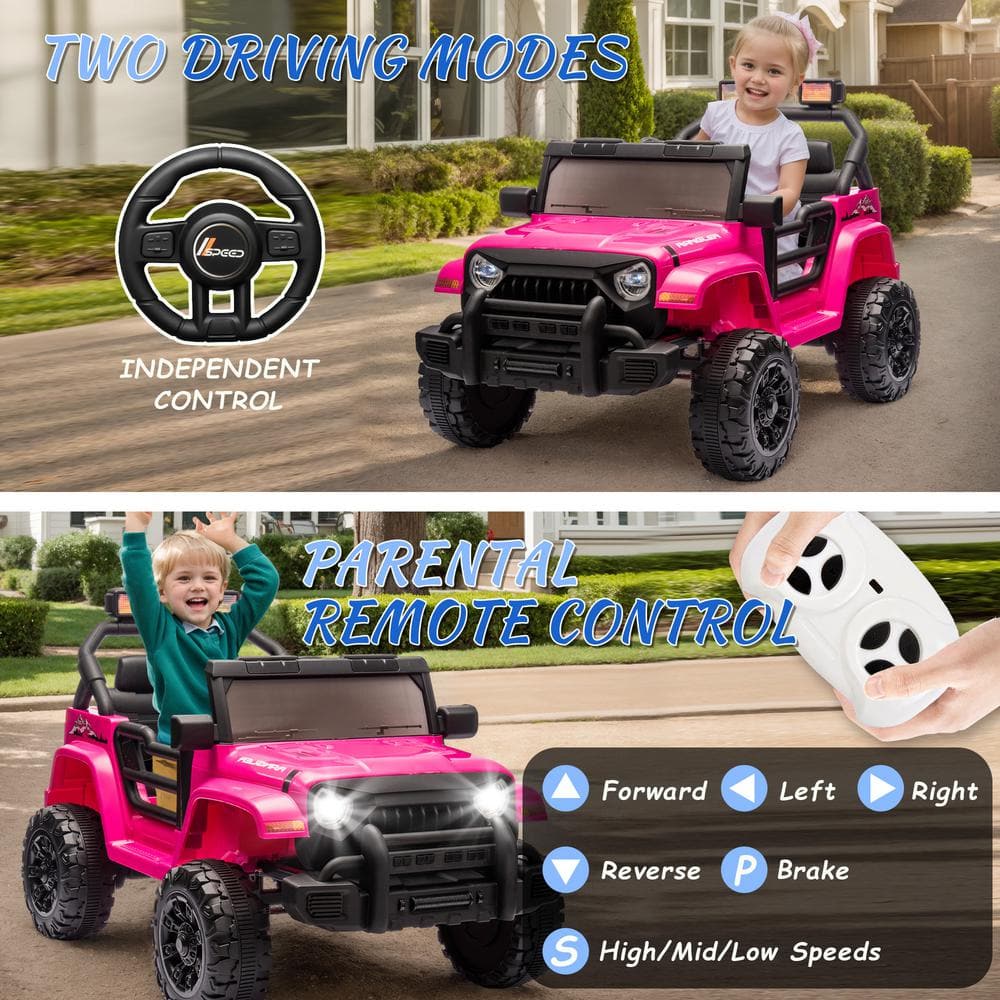 12V Pink Kids Ride-On Car with Bluetooth and LED Headlights