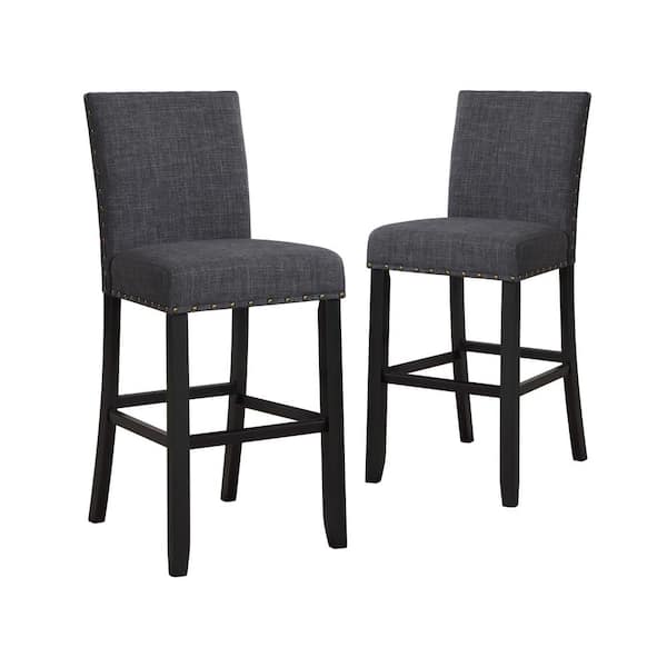 NEW CLASSIC HOME FURNISHINGS New Classic Furniture Crispin 29 in. Granite Gray Wood Bar Chair with Polyester Seat (Set of 2)