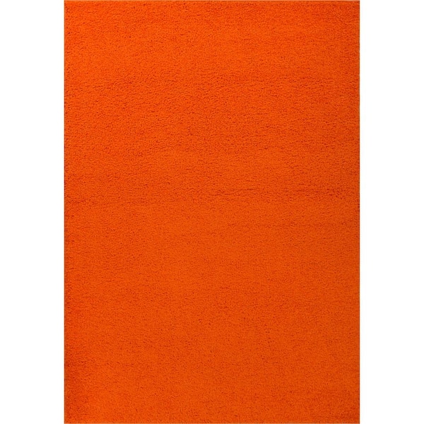 Well Woven Madison Shag Plain Orange 3 ft. x 5 ft. Modern Solid Area Rug